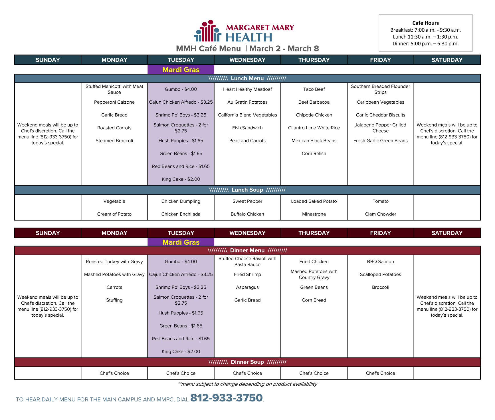 MMH Cafe Menu